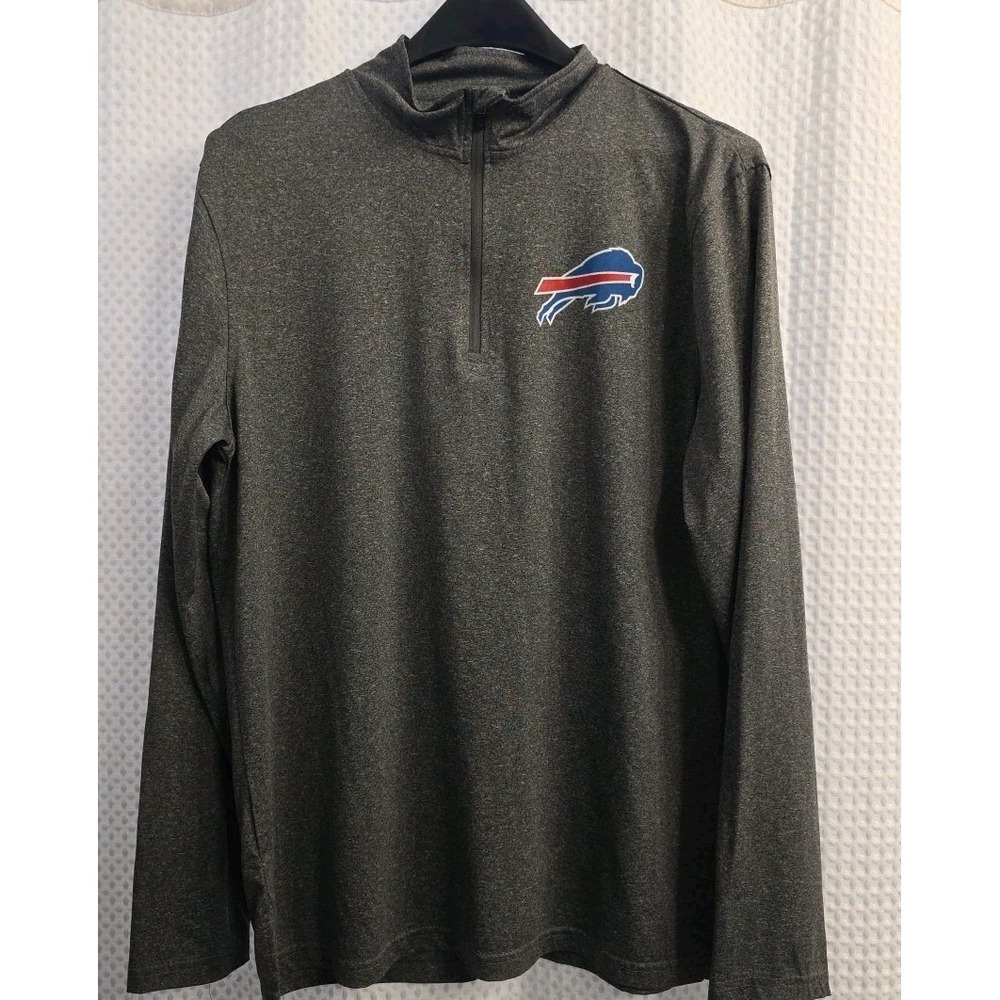 RARE Authentic NFL Gray BUFFALO‎ BILLS Quarter-Zip PULLOVER JACKET M TWO LOGOS